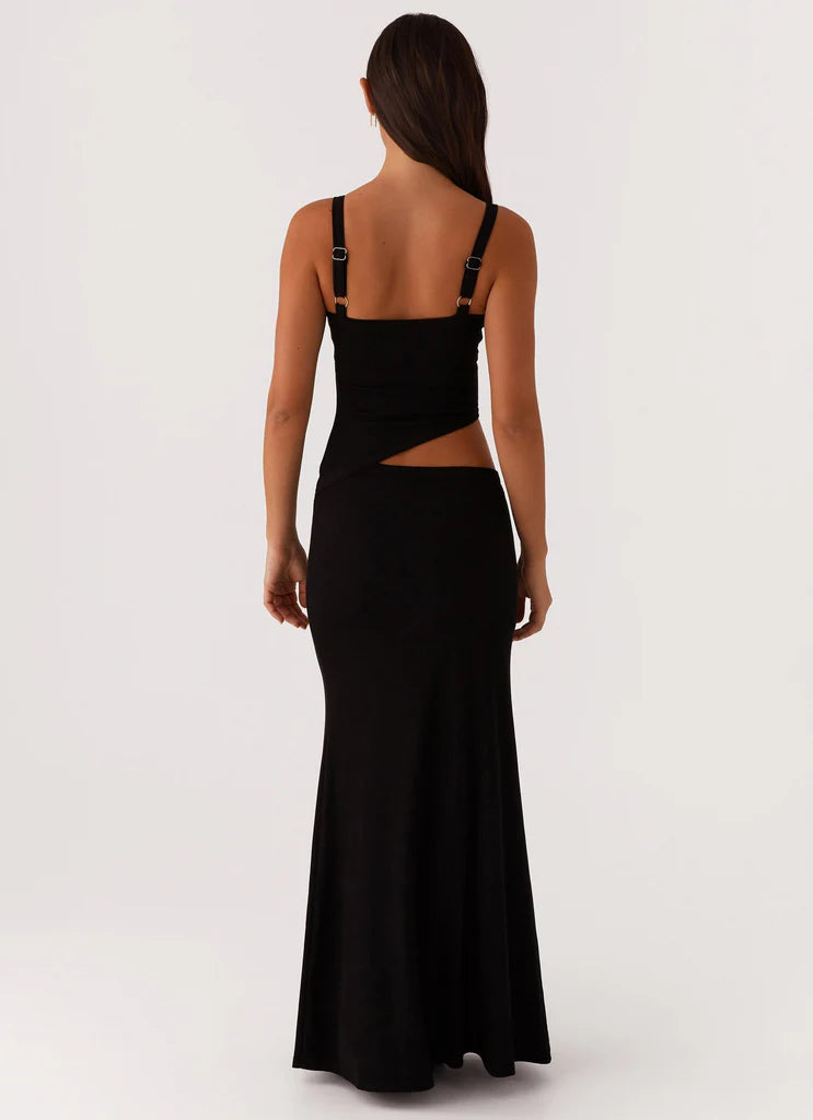 Robe Maxi Tricotée avec Découpes – Blanc & Noir