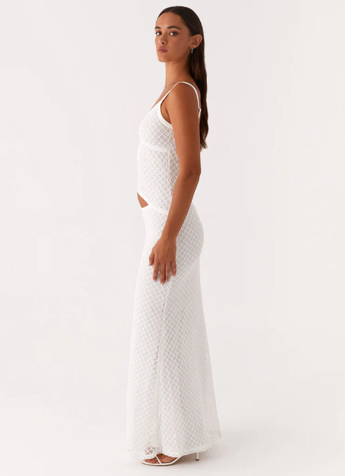Robe Maxi Tricotée avec Découpes – Blanc & Noir