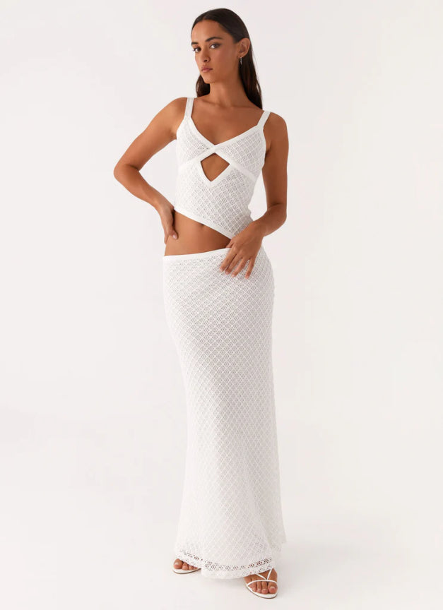 Robe Maxi Tricotée avec Découpes – Blanc & Noir